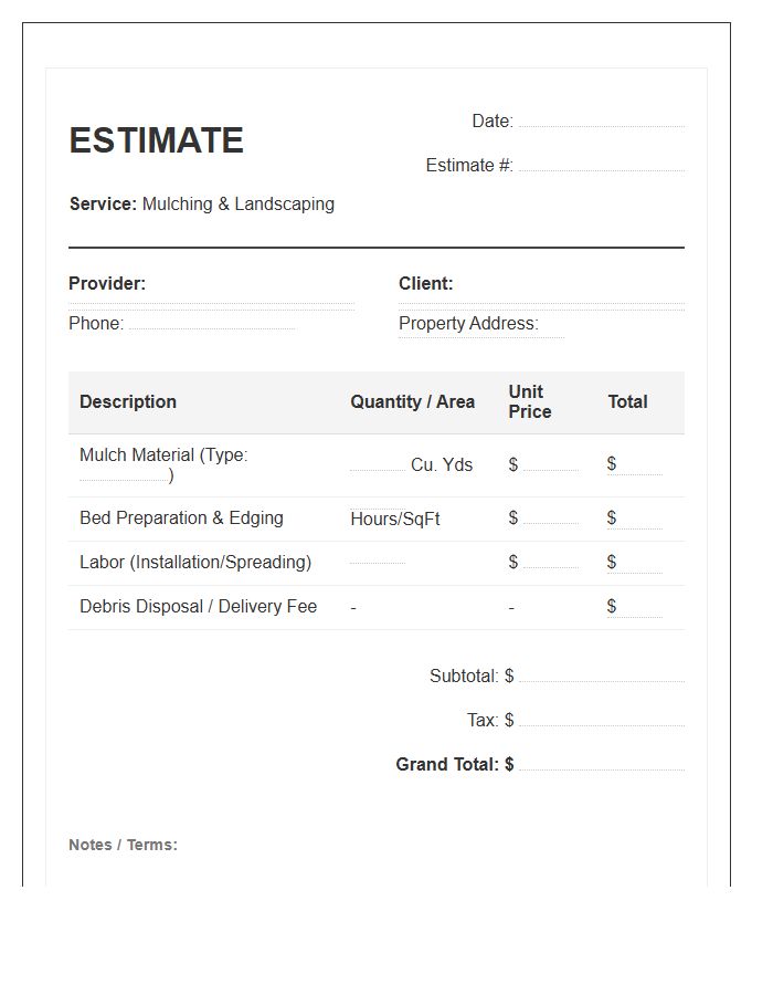 Mulching Service Estimate Invoice Template