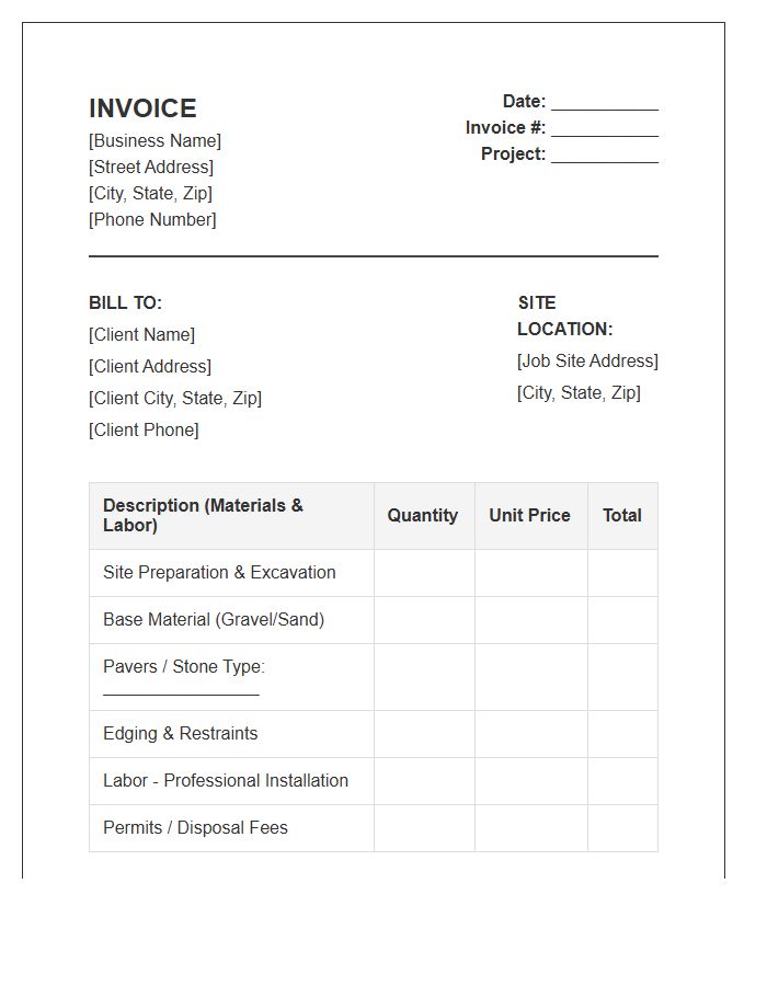 Patio Construction Project Invoice Template