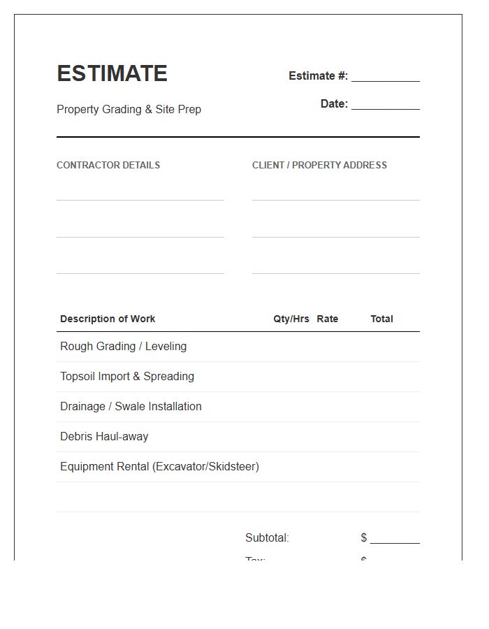 Property Grading Estimate Invoice Template