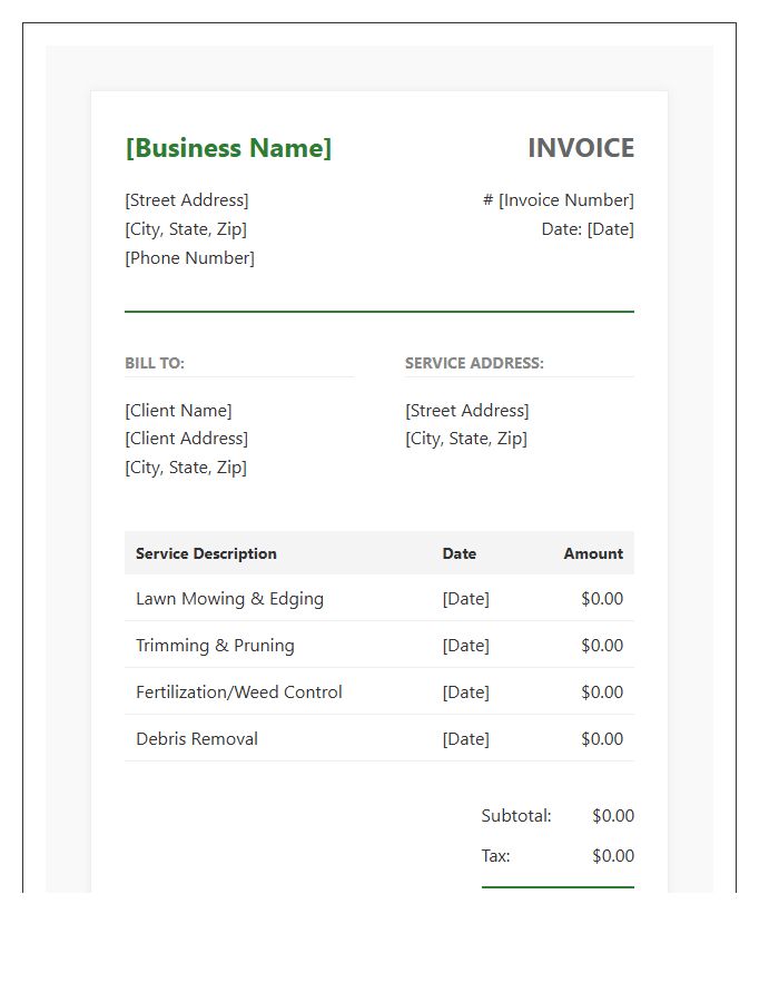 Residential Lawn Maintenance Invoice Template