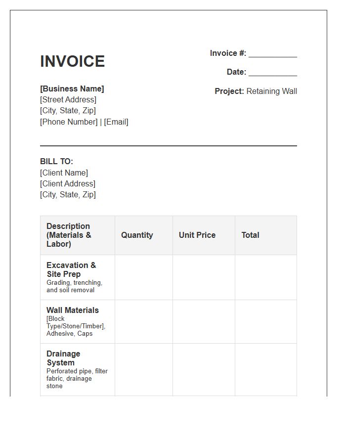Retaining Wall Installation Invoice Template