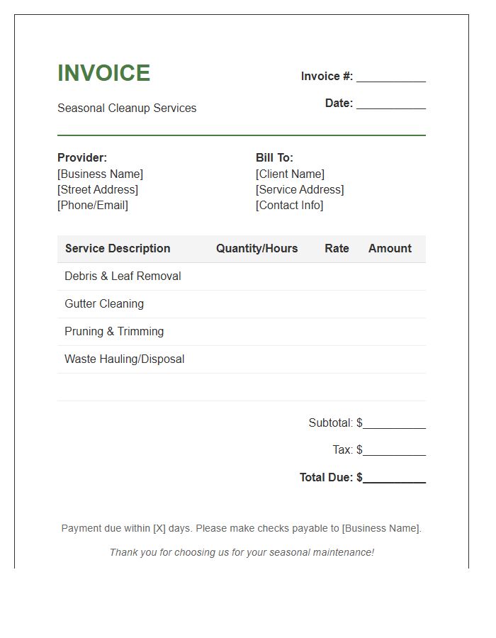 Seasonal Cleanup Service Invoice Template