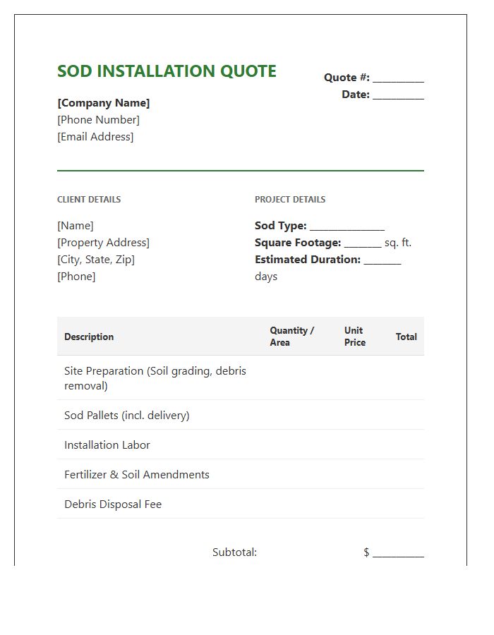 Sod Installation Quote Invoice Template