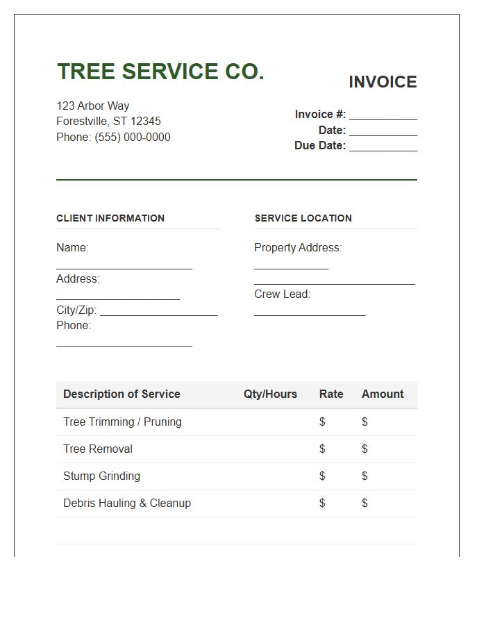 Tree Trimming Service Invoice Template