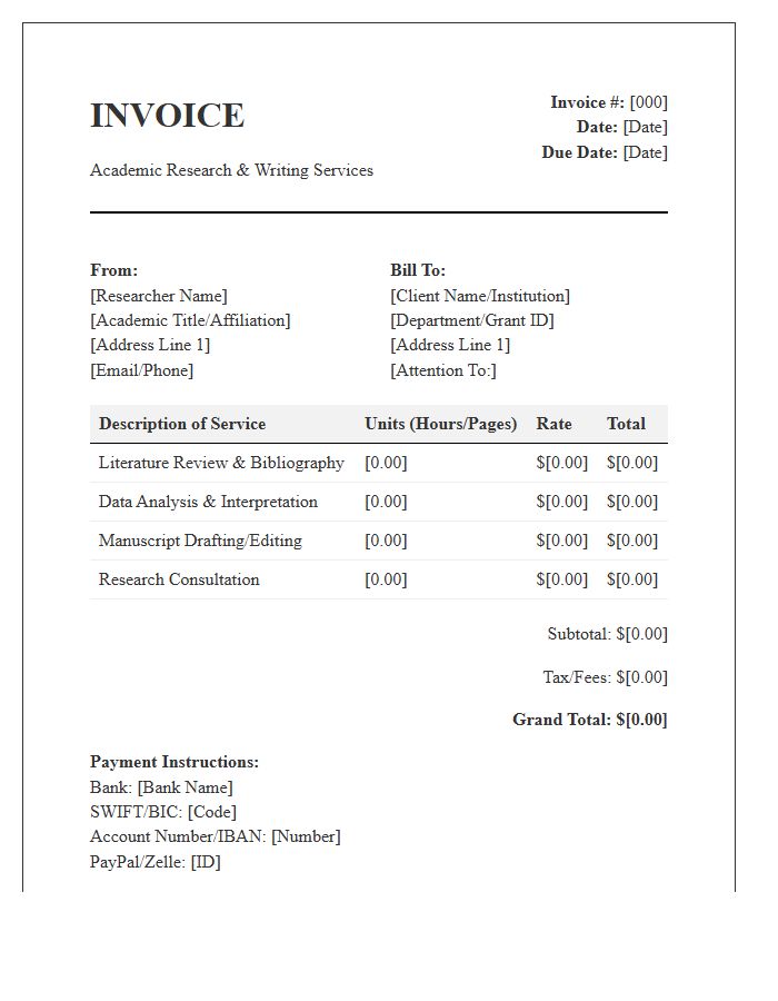 Academic Researcher Writing Invoice Template