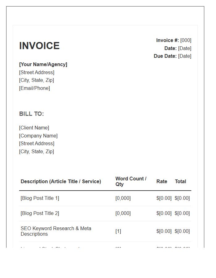 Blog Content Creation Invoice Template