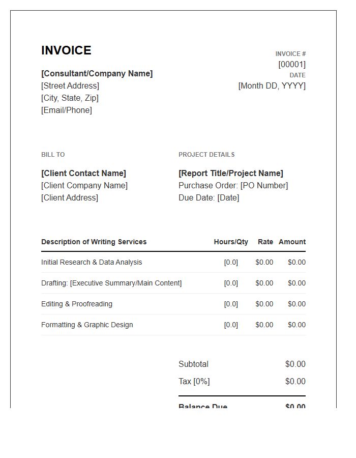 Business Report Writing Invoice Template