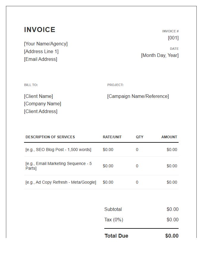 Digital Marketing Copywriting Invoice Template