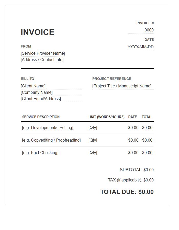 Editorial Support Service Invoice Template