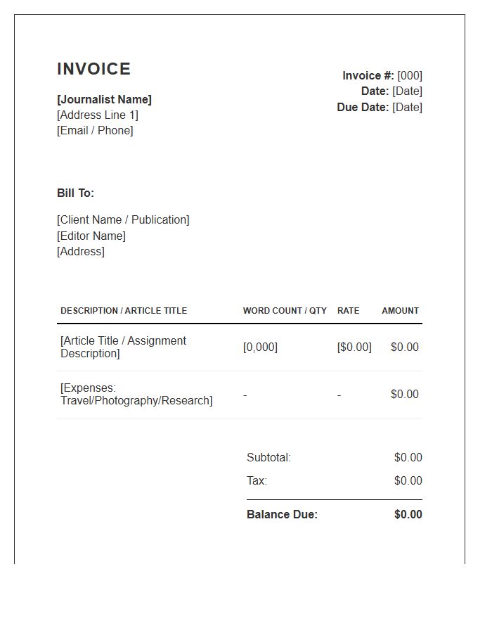 Freelance Journalism Service Invoice Template