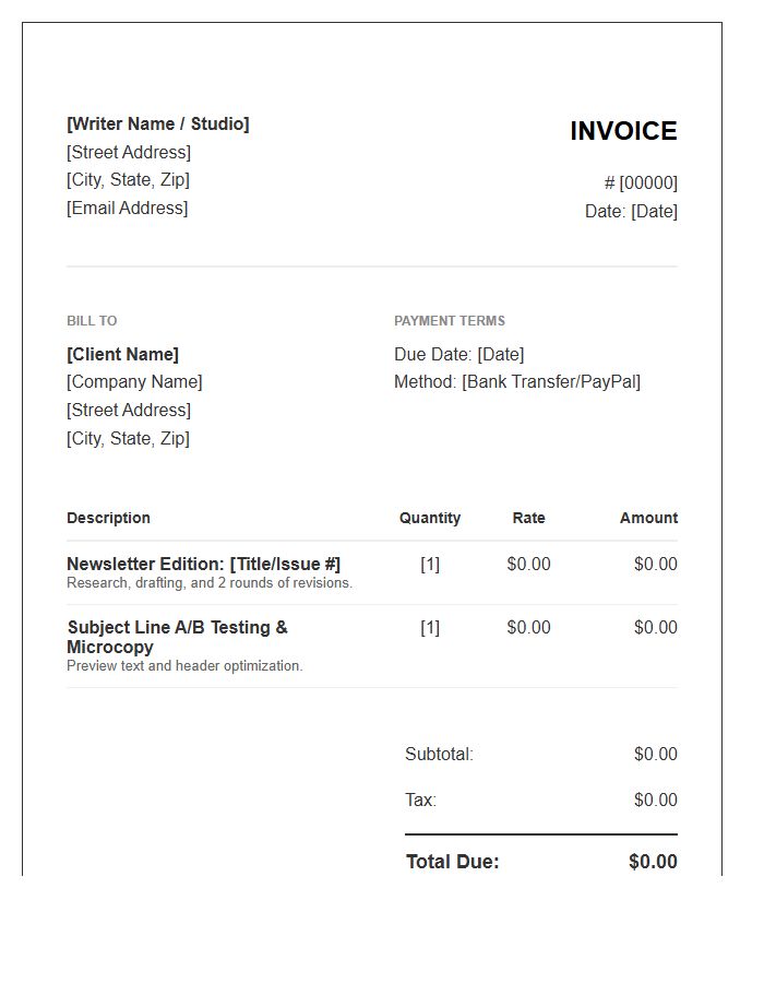 Newsletter Content Writing Invoice Template
