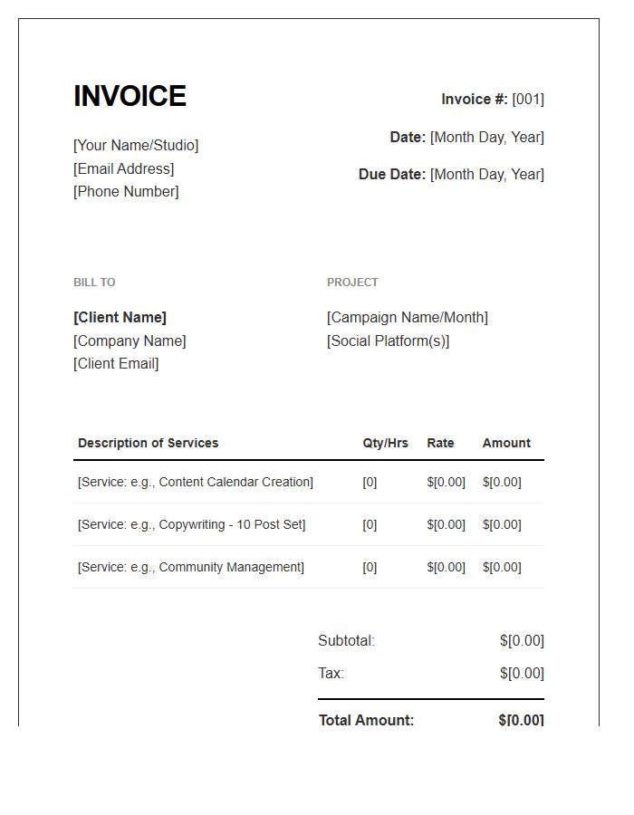 Social Media Writer Invoice Template