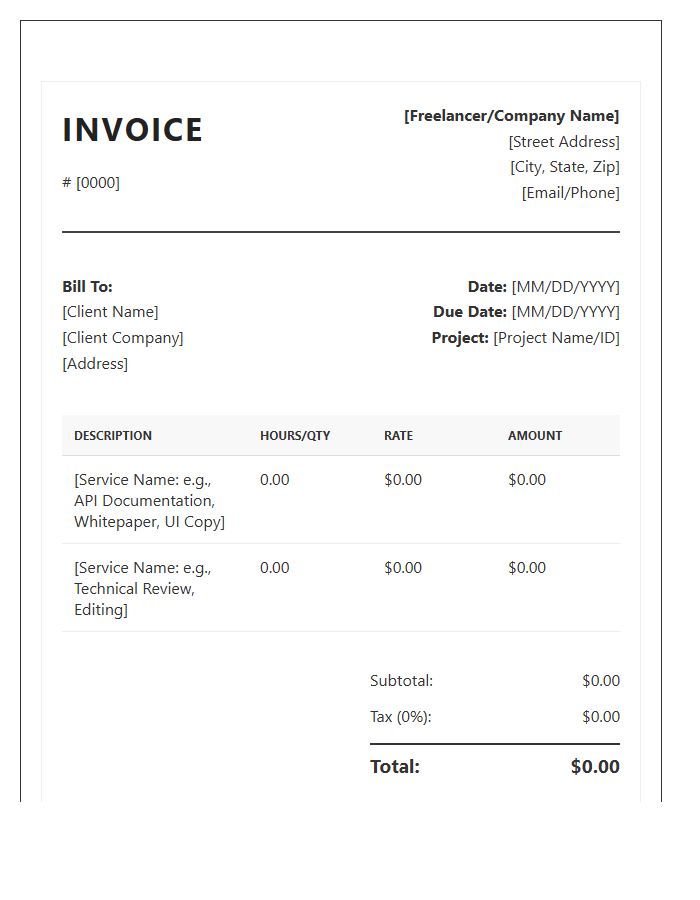 Technical Writing Service Invoice Template