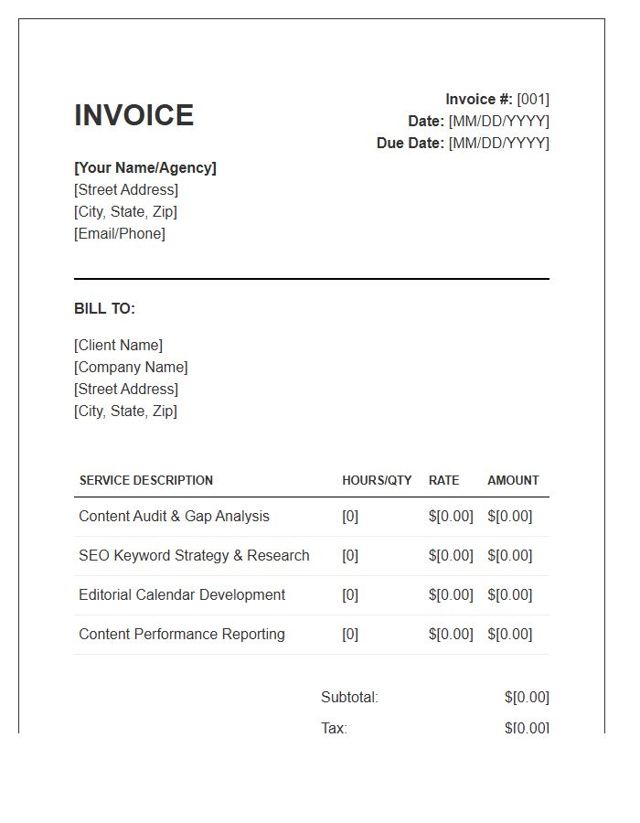 Web Content Strategy Invoice Template