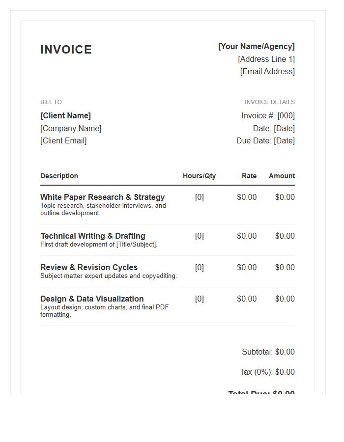 White Paper Development Invoice Template