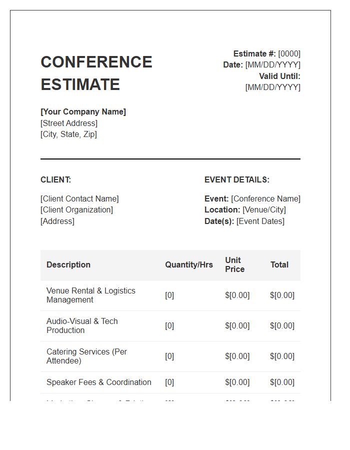 Business Conference Planning Estimate Invoice Template