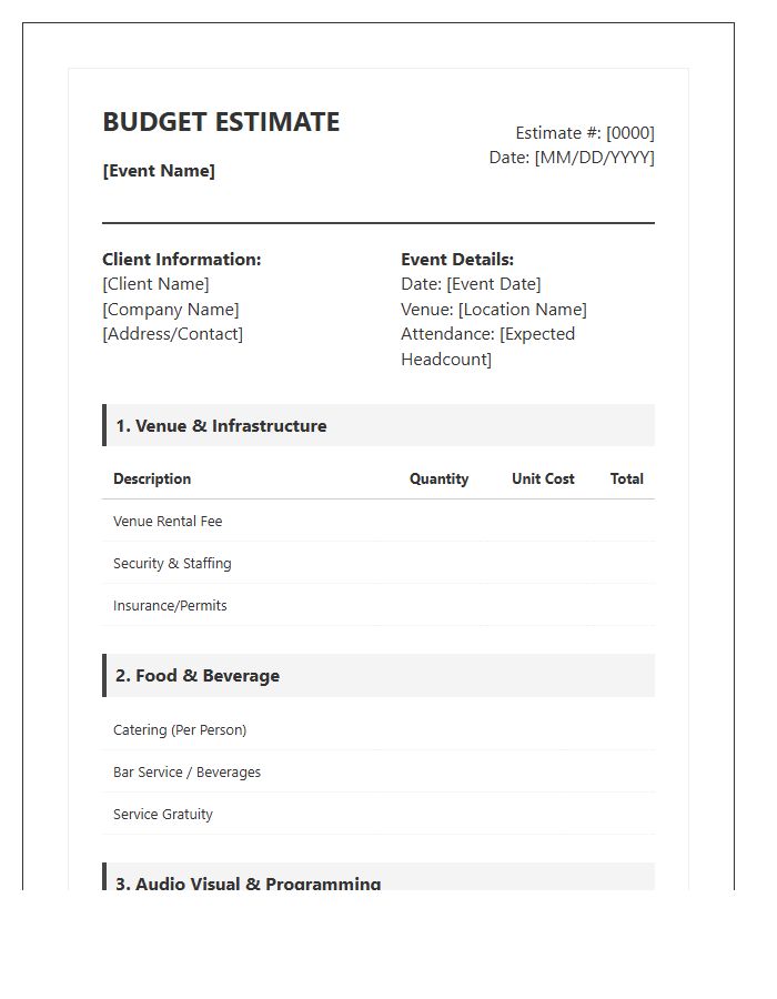 Comprehensive Event Budget Estimate Invoice Template