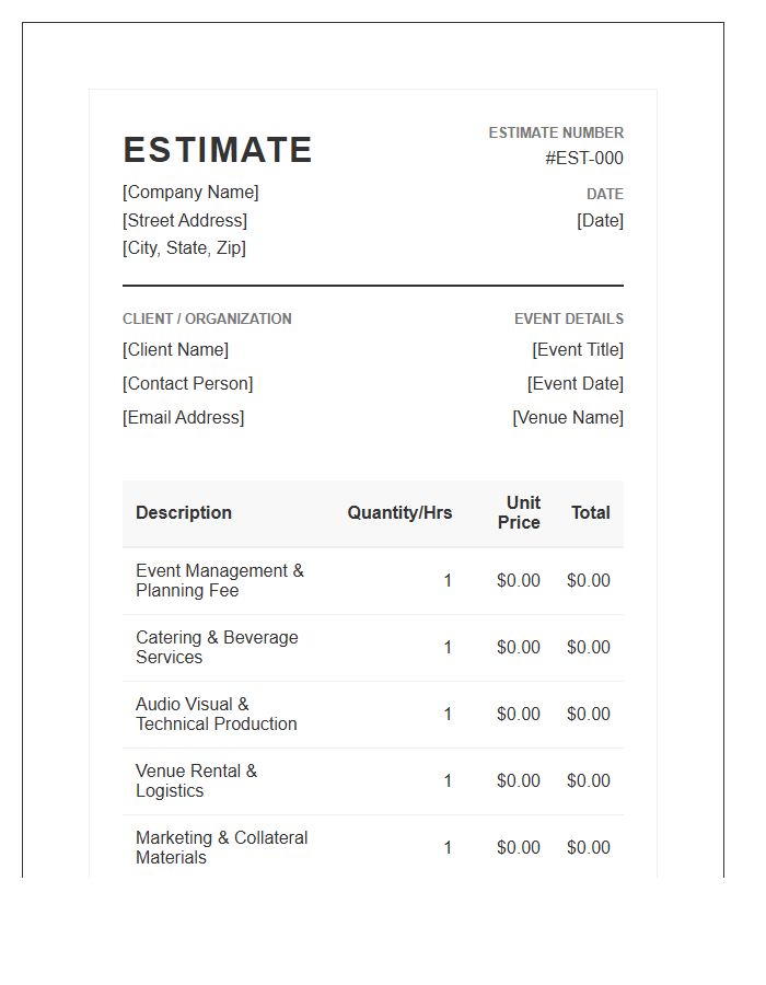 Corporate Event Planning Estimate Invoice Template