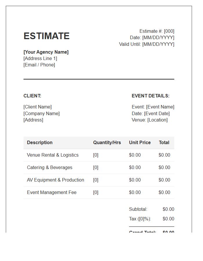 Event Management Estimate Invoice Template