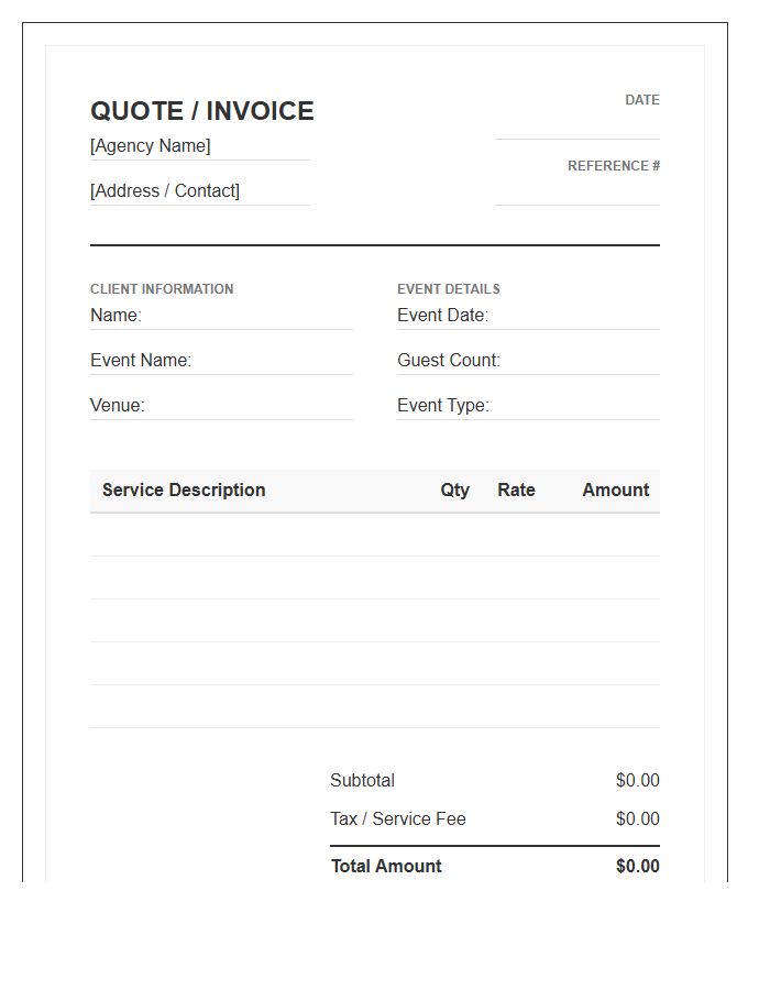 Event Planning Services Quote Invoice Template