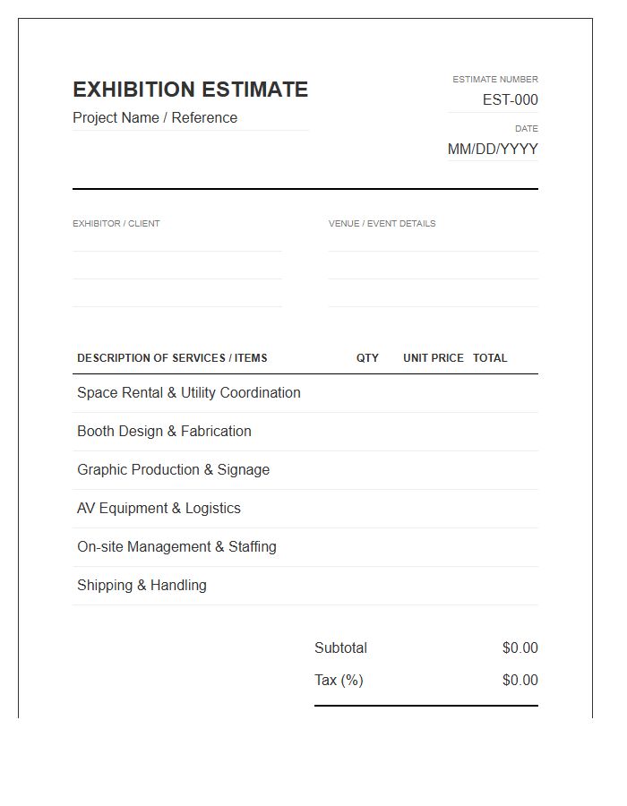 Exhibition Planning Estimate Invoice Template
