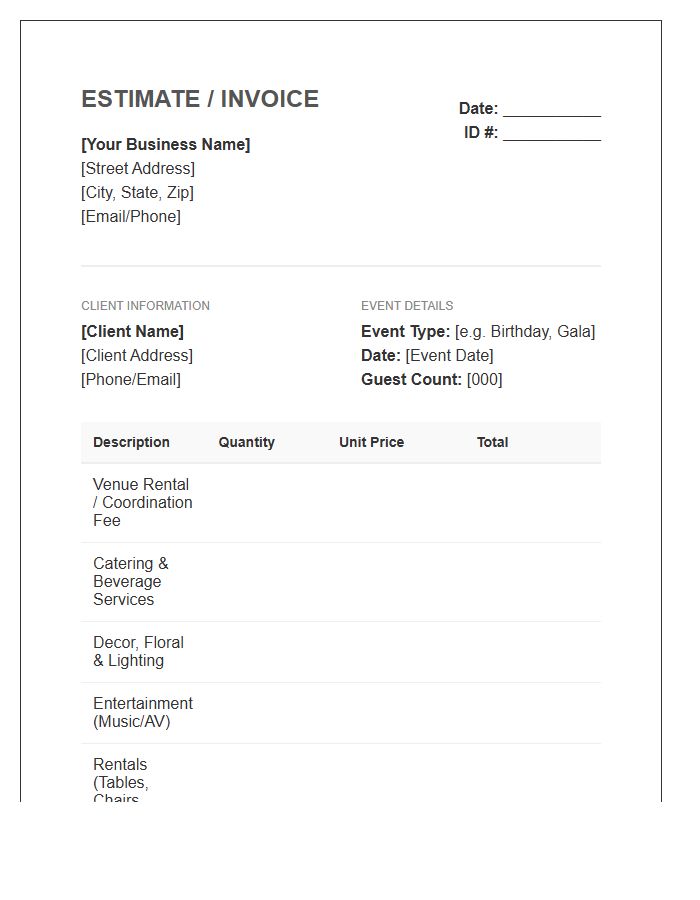 Party Planning Estimate Invoice Template