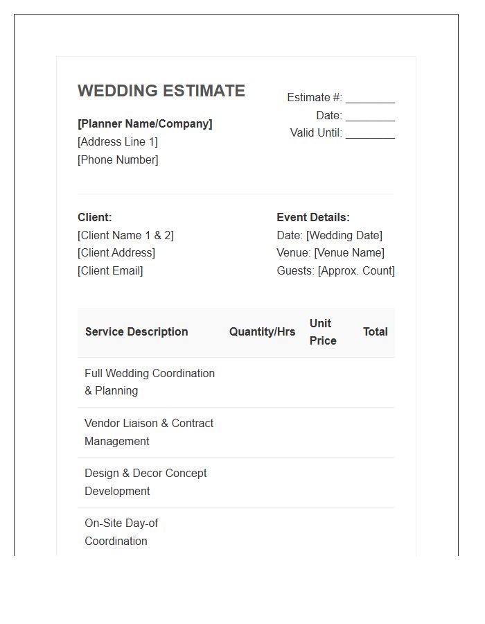 Wedding Planner Estimate Invoice Template