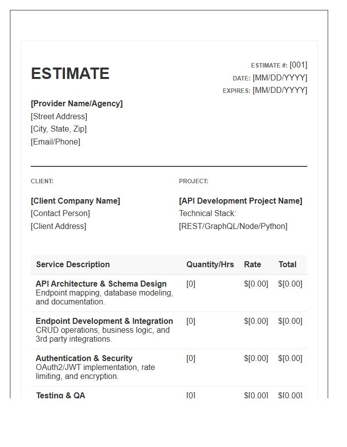 API Development Services Estimate Invoice Template