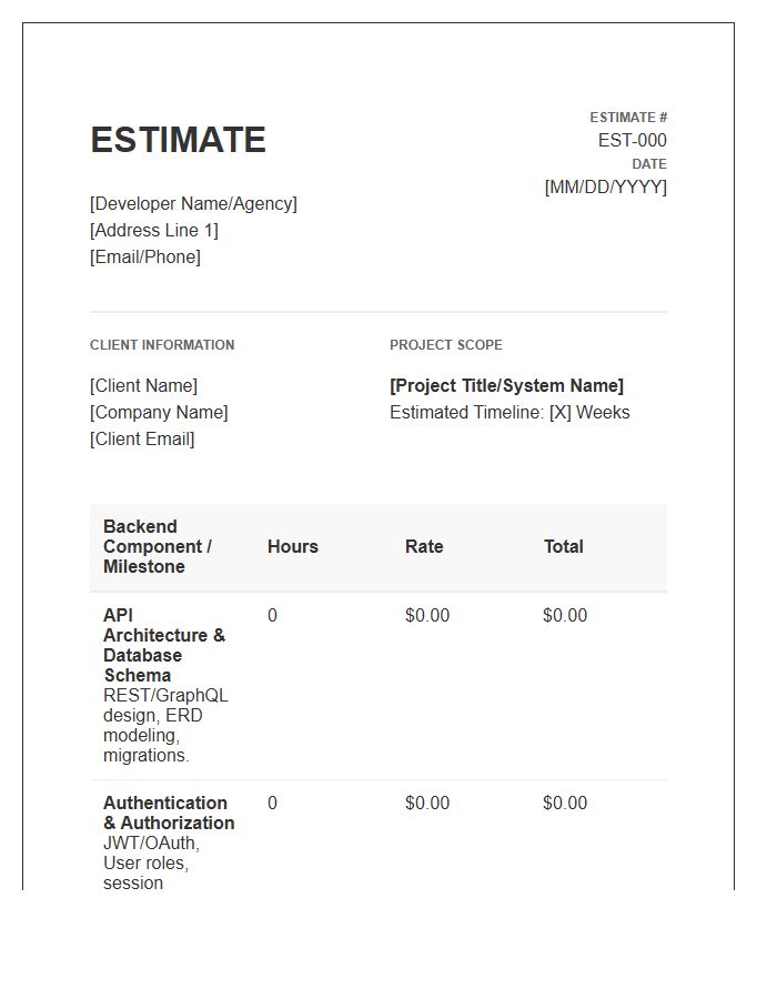 Backend Programming Estimate Invoice Template