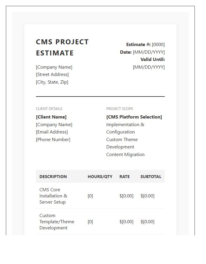 Content Management System Estimate Invoice Template