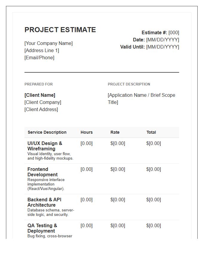 Custom Web Application Estimate Invoice Template