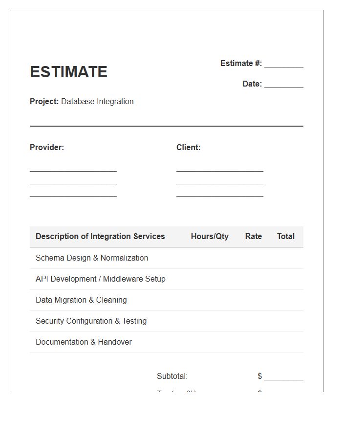 Database Integration Project Estimate Invoice Template
