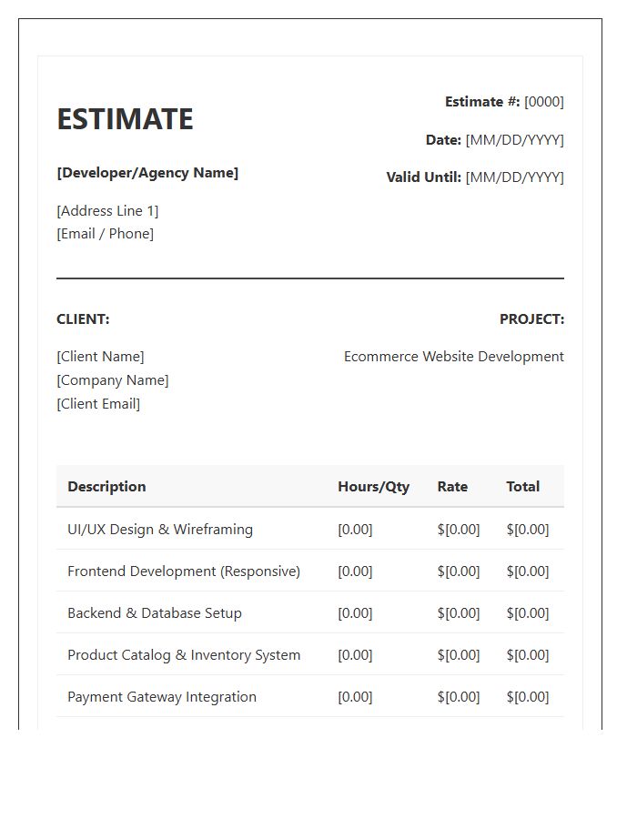 Ecommerce Website Development Estimate Invoice Template
