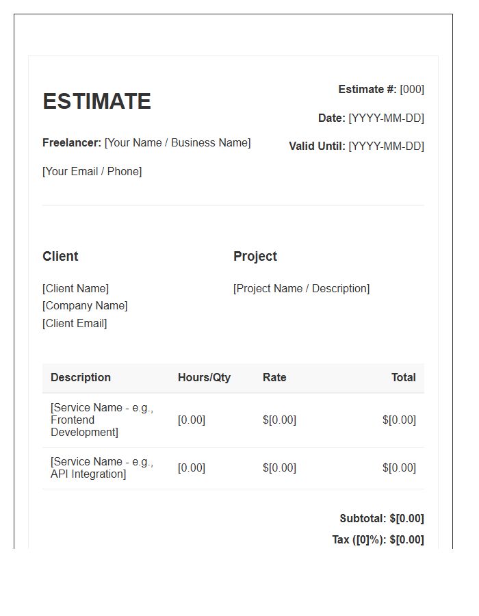Freelance Web Developer Estimate Invoice Template