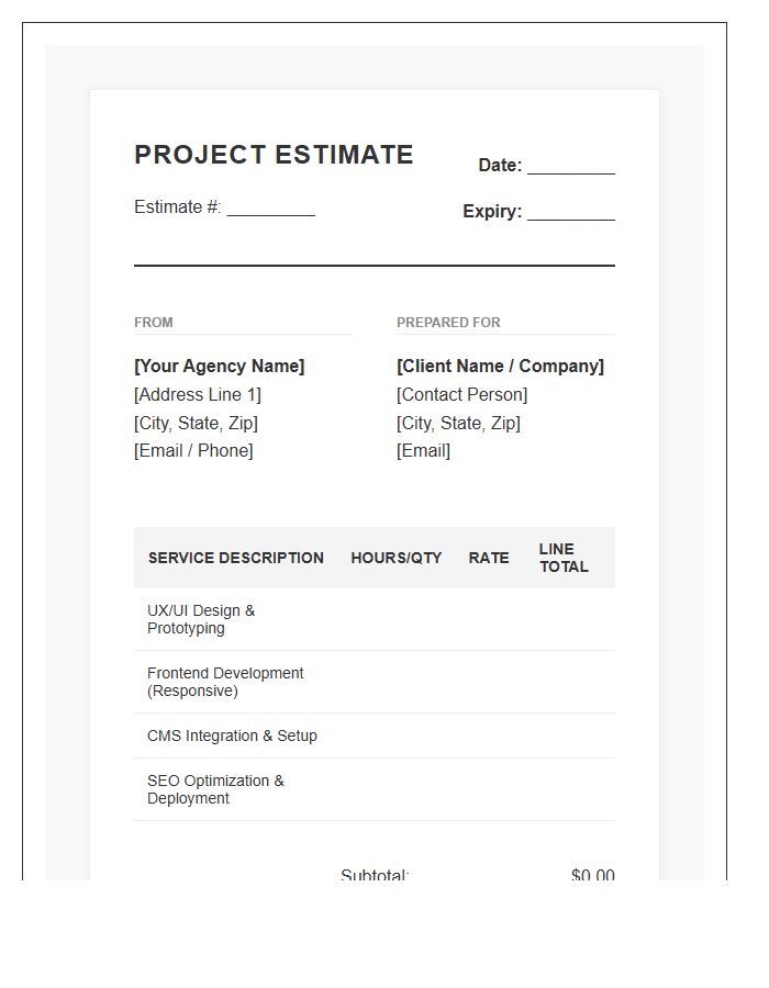 Professional Web Design Estimate Invoice Template