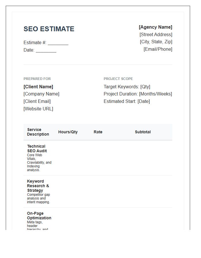 Search Engine Optimization Estimate Invoice Template