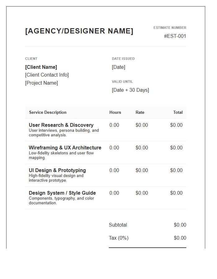 UI UX Design Estimate Invoice Template