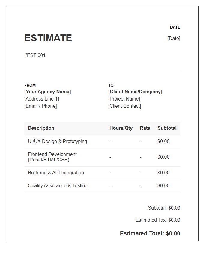 Web Development Project Estimate Invoice Template