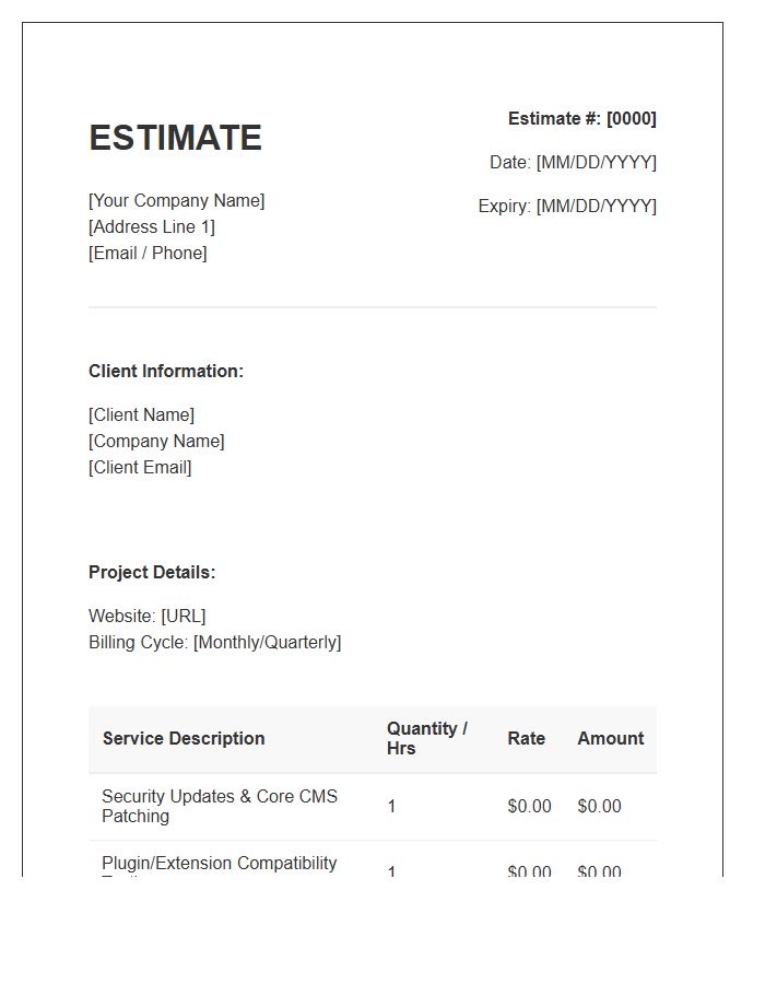 Website Maintenance Services Estimate Invoice Template