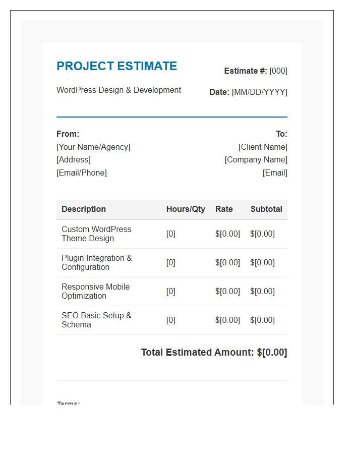 WordPress Website Design Estimate Invoice Template