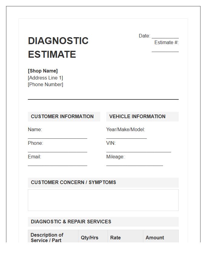 Automotive Diagnostic Estimate Invoice Template