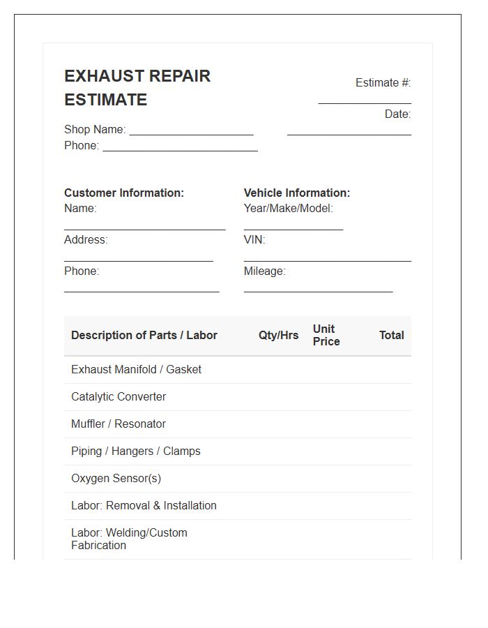 Exhaust Repair Estimate Invoice Template