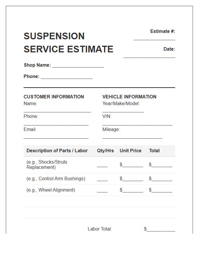 Suspension Service Estimate Invoice Template