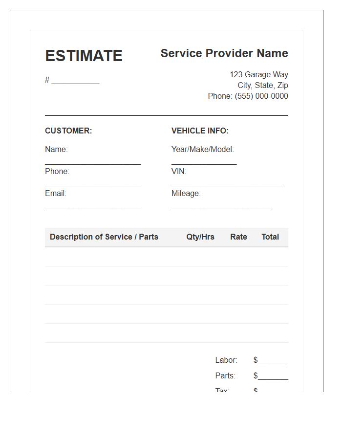 Vehicle Maintenance Estimate Invoice Template