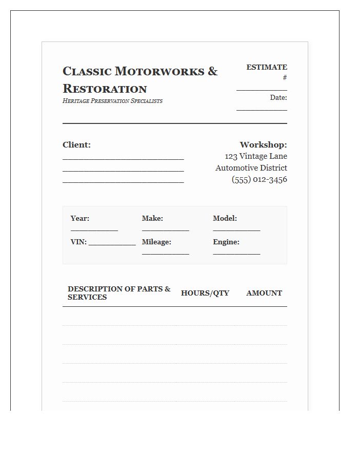 Vintage Car Estimate Invoice Template