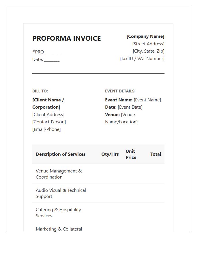 Corporate Event Management Proforma Invoice Template