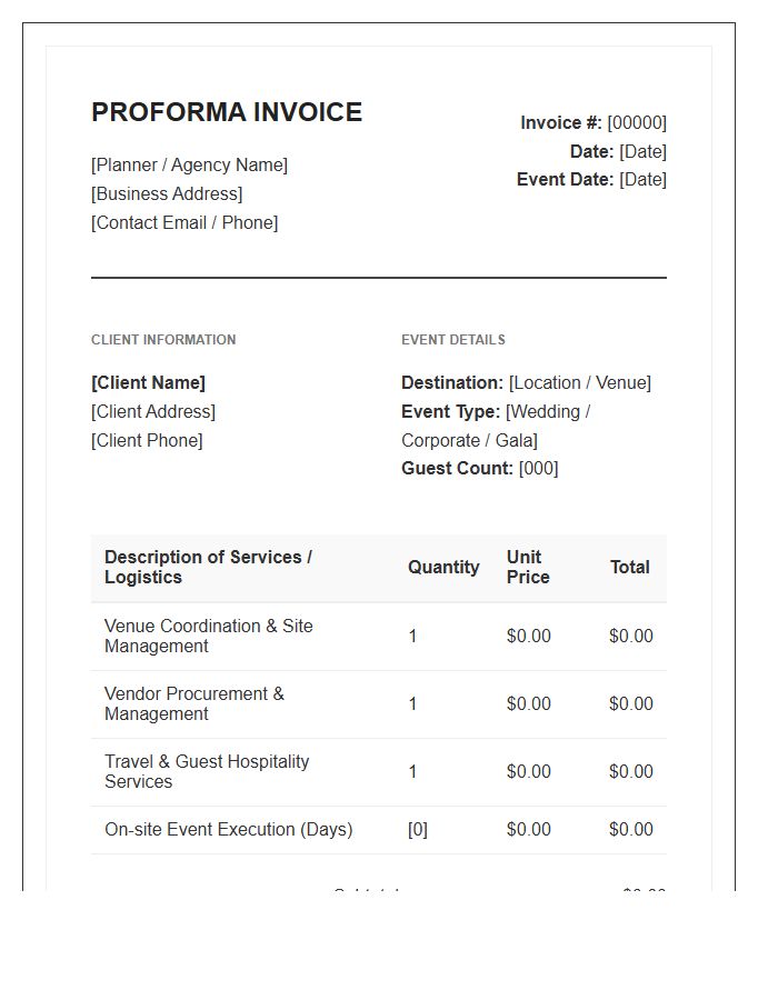 Destination Event Planning Proforma Invoice Template