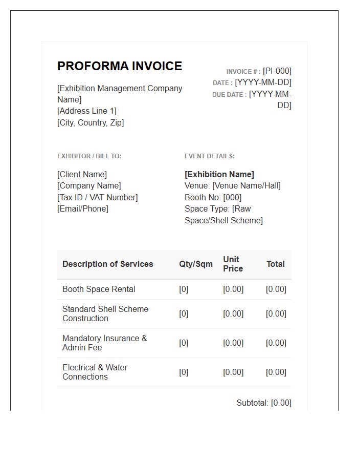 Exhibition Management Proforma Invoice Template