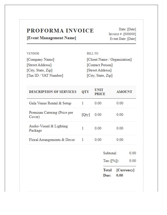 Formal Gala Event Proforma Invoice Template