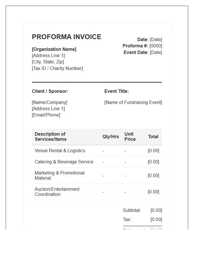 Fundraising Event Planning Proforma Invoice Template
